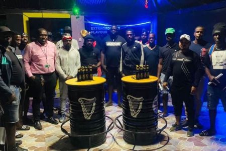 Sean Grant (4th from left/pink) Sales and Outdoor Manager of the Linden branch, posing alongside representatives of the competing teams and coordinating crew, following the official launch of the Guinness ‘Greatest of the Streets’ Linden edition