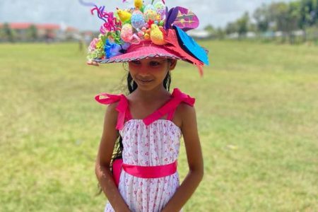 Emily Dwarka was one of the winners in the Easter hat competition hosted on Saturday by the Altruists Youth Group at the Pamona Playground in Region Two. The hat competition was one of multiple events organised by the group for the Easter holiday. 