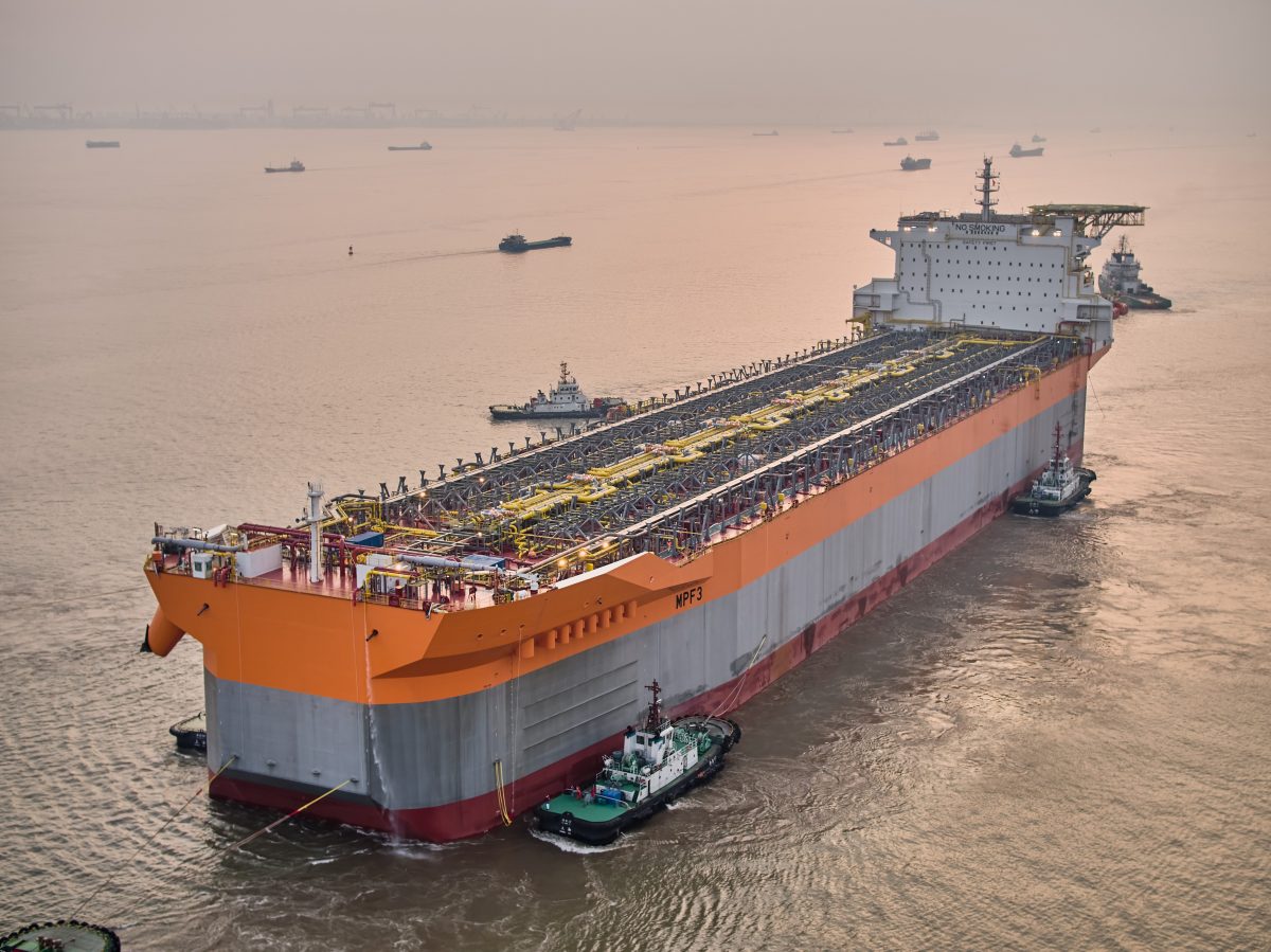 The ONE GUYANA hull prepares for sail away from China for Singapore (ExxonMobil photo)