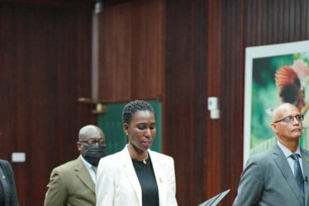 Liselle Blankendal delivering remarks at yesterday’s  ceremony (Office of the President photo)