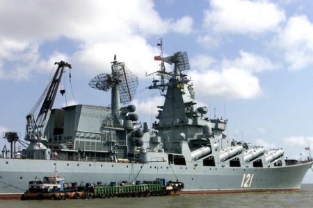 Russia’s defense ministry said the fire on the Soviet-era missile cruiser Moskva (pictured above) had been contained, but left the ship damaged. (File/Reuters)