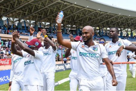 The West Indies celebrating their victory in the third Test against England in Grenada last month. 