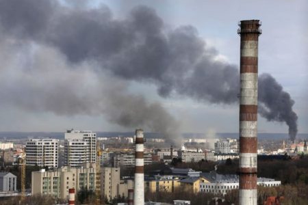 Smoke rises in Lviv after missile attacks. (Reuters/Roman Baluk)