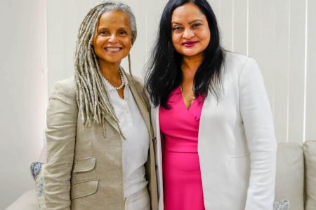 Minister of Human Services and Social Security, Dr. Vindhya Persaud (right) met recently at her ministry with actress and child advocate Victoria Rowell. A release from the ministry said that the discussion focused on the Ministry’s work with women and children as well as providing insight to the creative work Rowell is doing to highlight social issues. In 1990, the release said, Rowell founded the “Rowell Foster Children Positive Plan,” which gives emotional support and financial aid to foster children, especially to those who aspire to become actors and dancers. Rowell is internationally known for her role as Drucilla Winters on the long-running CBS soap opera, the Young and the Restless. (Ministry of Human Services and Social Security photo) 