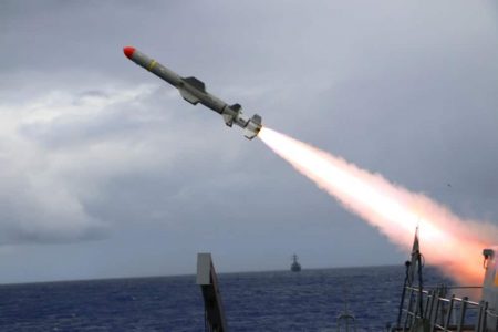 Arleigh Burke-class guided-missile destroyer USS John S. McCain (DDG 56) launches a Harpoon during a live-fire exercise. U.S. Navy photo by Cryptologic Technician Seaman Jacob.
