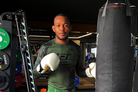 MMA fighter Carlston Harris, back on home soil after 15 years, took some time out from a training session at Space Gym 2.0 recently to give this publication a telescopic look through the lens of his personal life. (Emmerson Campbell photo)
