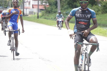Mario Washington was the first junior cyclist to cross the line, leading Alex Leung and Adjani Cutting.