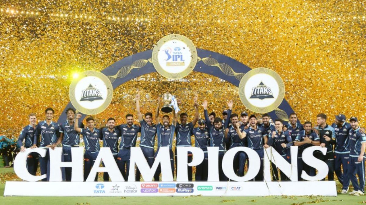 Debutants Gujarat Titans celebrating after being crowned Indian Premier League (IPL) champions
