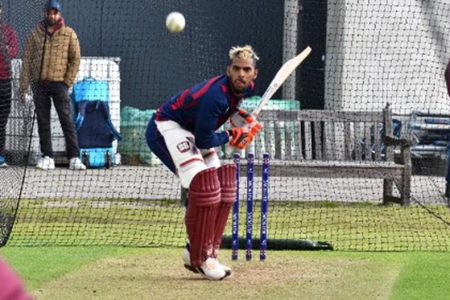 Captain Nicholas Pooran bats in the nets in the lead up to the opening ODI today. 
