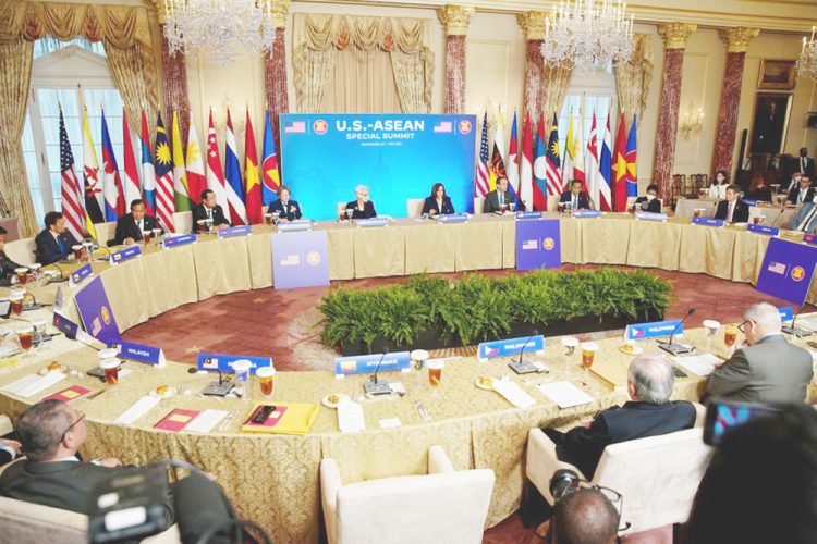 U.S. Vice President Kamala Harris speaks during an event with leaders of the Association of Southeast Asian Nations (ASEAN) as part of the U.S.-ASEAN Special Summit, in Washington, U.S., May 13, 2022. REUTERS/Elizabeth Frantz