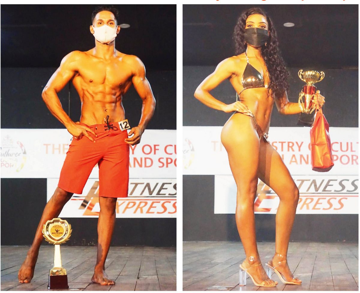 Flashback! Yusuf Khan and Aliyah Wong won the Men’s Physique and Ms. Bikini Novices titles last year in Linden. (Emmerson Campbell photos)