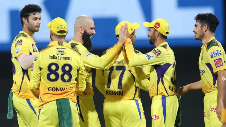 Chennai Super Kings players celebrate their win over Delhi Capitals. (photo courtesy IPL website)