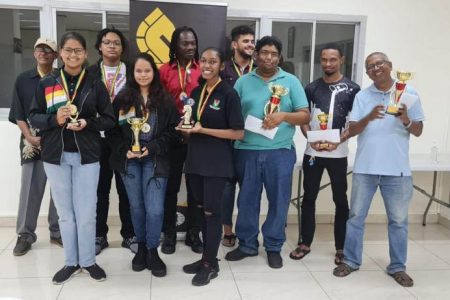 The top finishers in the second Guyana Chess Federation Gaico-sponsored tournament