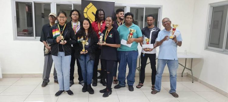 The top finishers in the second Guyana Chess Federation Gaico-sponsored tournament