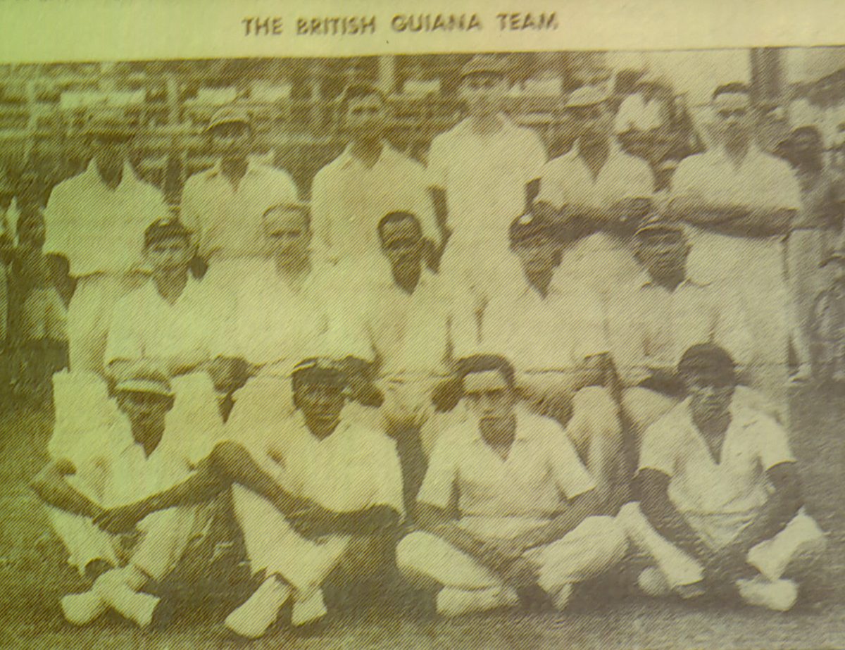 Standing (left to right) - Alwyn Rollox, Ganesh Persaud, Brian Patoir, Leslie Wight, Clifford Mc Watt, and Lennie Thomas Centre Row (left to right) - Peter Bayley, F. I. deCaires (manager), Berkley Gaskin (captain), Robert Christiani, and John Trim Bottom Row (left to right) - J. Allen, Leroy Jackman, Peter Wight, and Cecil Thomas
