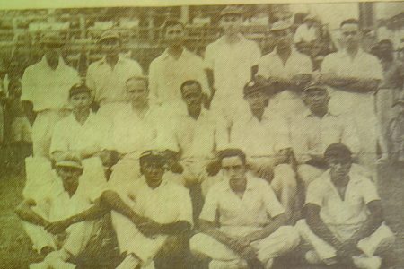 Standing (left to right) - Alwyn Rollox, Ganesh Persaud, Brian Patoir, Leslie Wight, Clifford Mc Watt, and Lennie Thomas Centre Row (left to right) - Peter Bayley, F. I. deCaires (manager), Berkley Gaskin (captain), Robert Christiani, and John Trim Bottom Row (left to right) - J. Allen, Leroy Jackman, Peter Wight, and Cecil Thomas