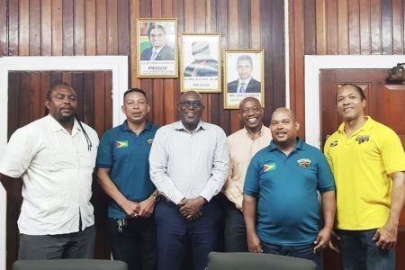  The top brass of the Guyana Amateur Powerlifting Federation recently had a sit-down with Director of Sport, Steve Ninvalle (centre) to discuss several concerns.
