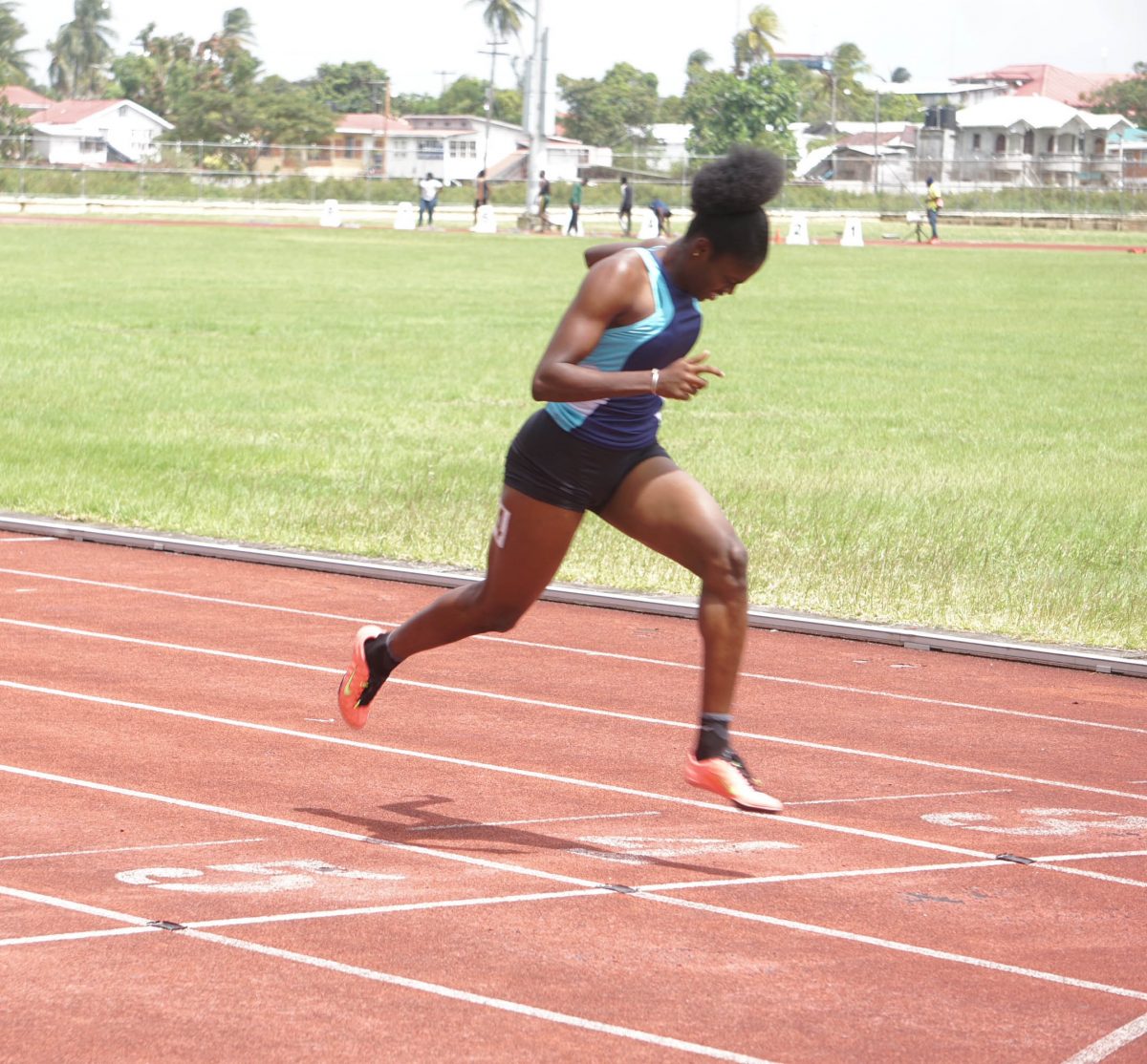 Keliza Smith was in her usual dominant form, recording a sprint double in the 100m and 200m women’s events. (Emmerson Campbell photo)