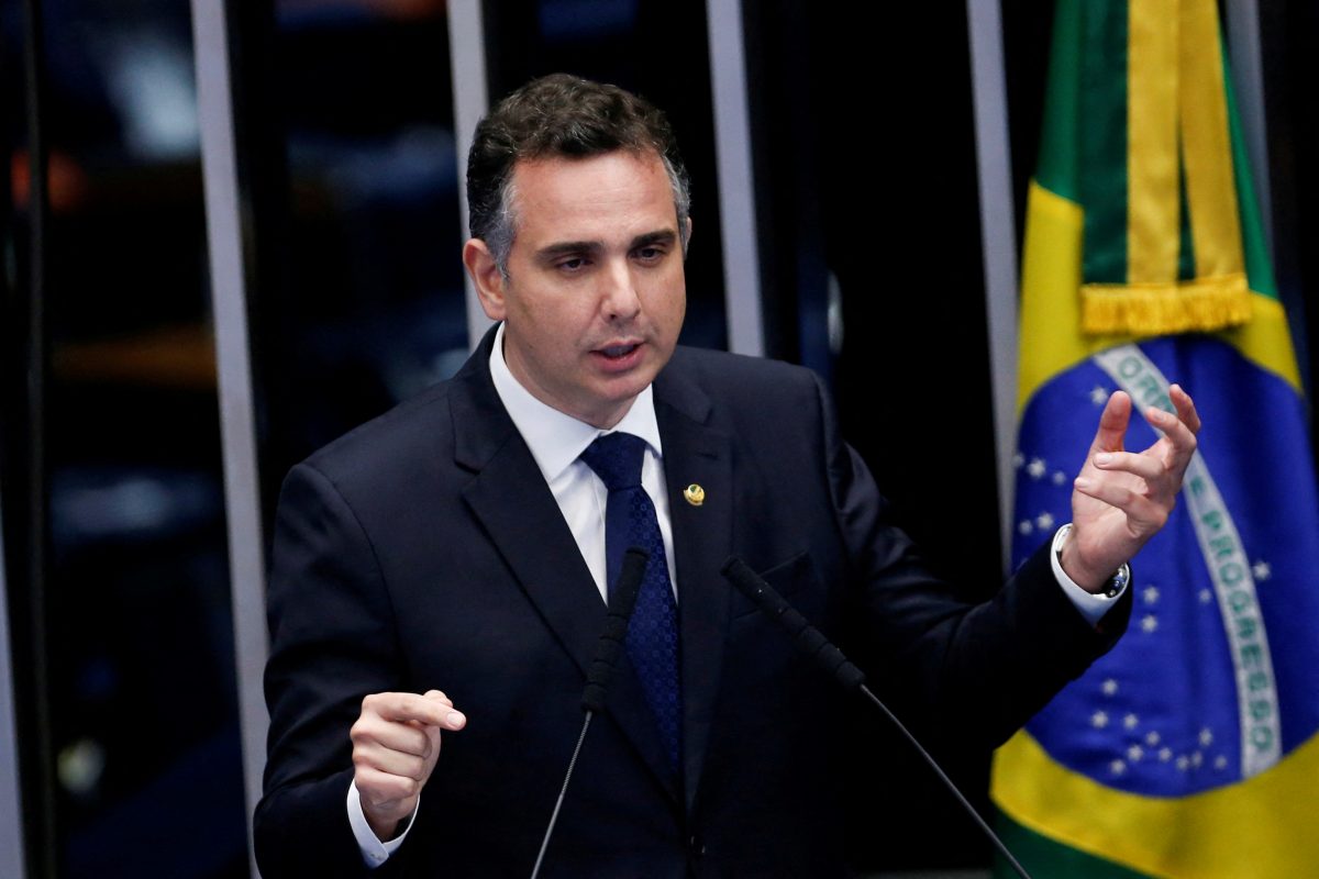 Senator Rodrigo Pacheco speaks during a senate session to elect the president of the Brazilian Senate in Brasilia, Brazil February 1, 2021. REUTERS/Adriano Machado