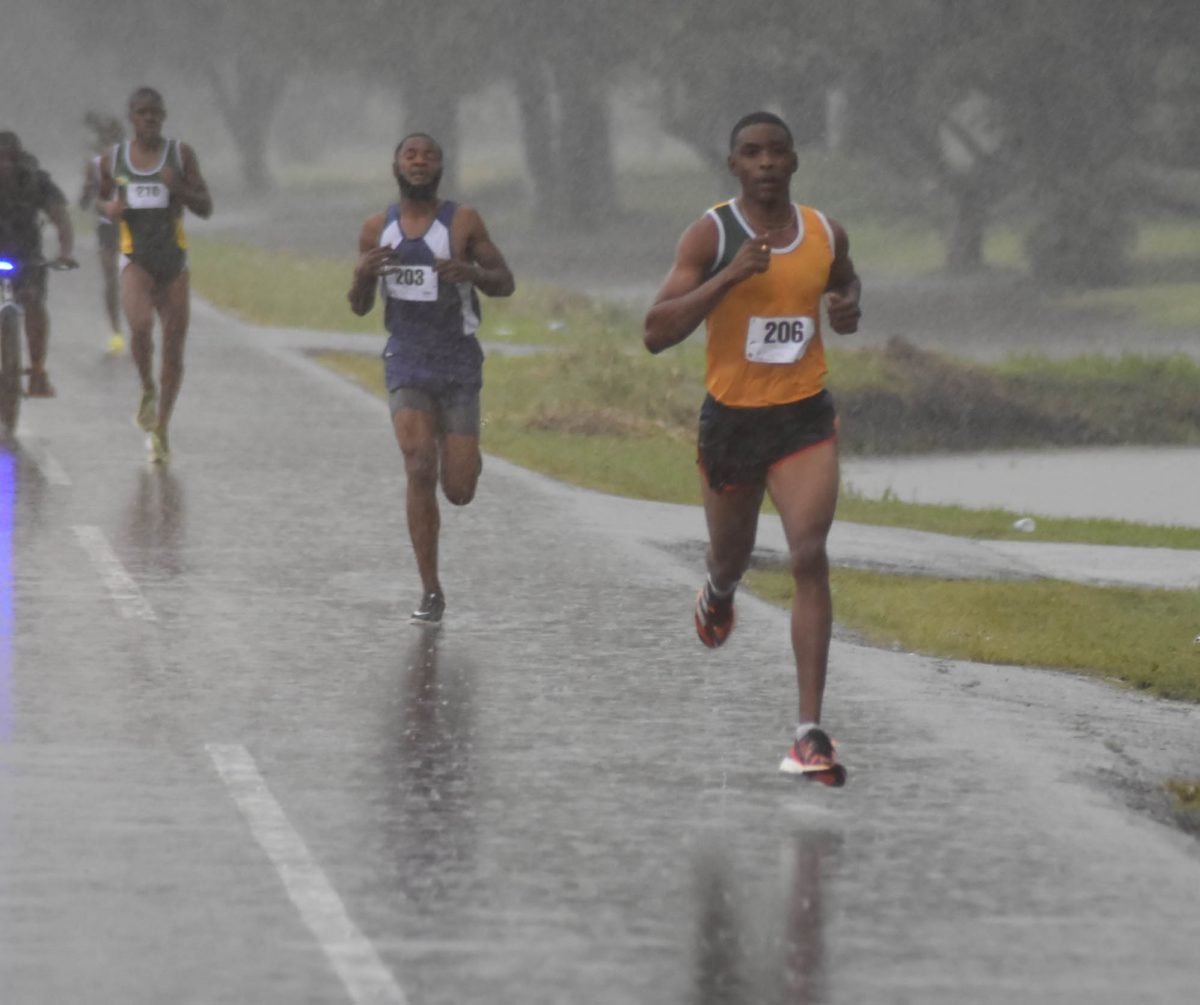 Marlon Nicholson bested a quality field to win the marquee race which attracted the cream of Guyana’s road runners. He clocked a respectable 34m:30.79s to win the event despite the inclement weather.