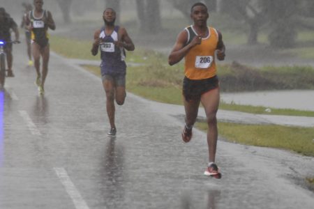 Marlon Nicholson bested a quality field to win the marquee race which attracted the cream of Guyana’s road runners. He clocked a respectable 34m:30.79s to win the event despite the inclement weather.