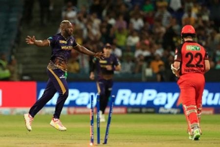 Andre Russell celebrates the wicket of Sunrisers skipper Kane Williamson. (Photo courtesy IPL)