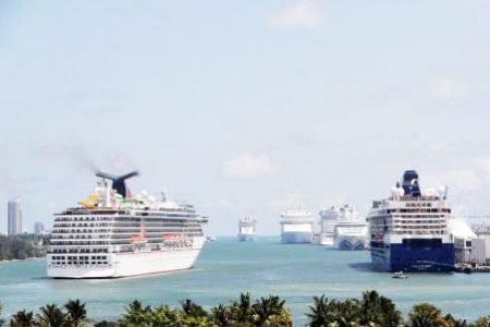 Cruise ships docked at Port Miami on April 7, 2020, in FloridaPicture
