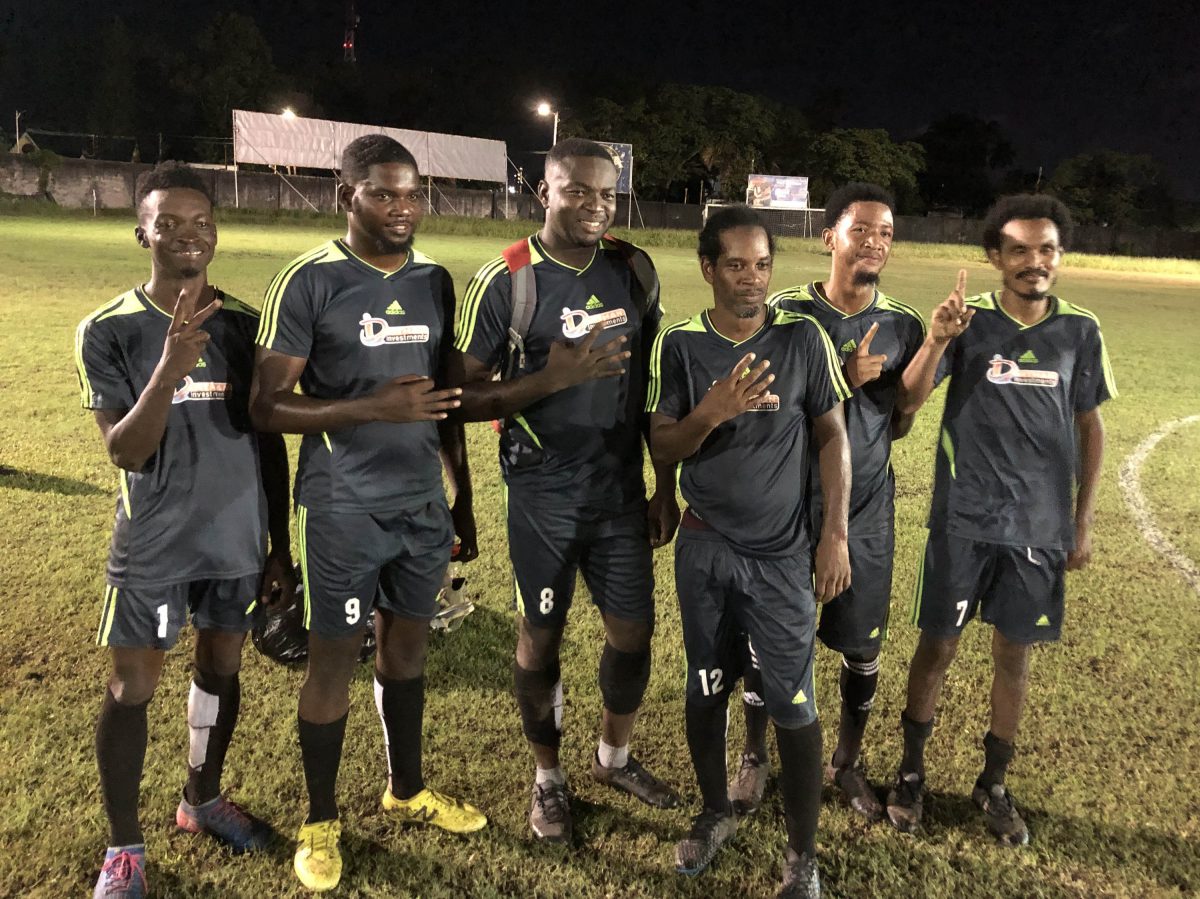 Northern Rangers scorers (from left) Tevin Fowler, Steven Sankar, Wendell St. Hill, Nigel Denny, Kellon Blue, and Tefon Daly. Missing from the photo is Devon Dooker