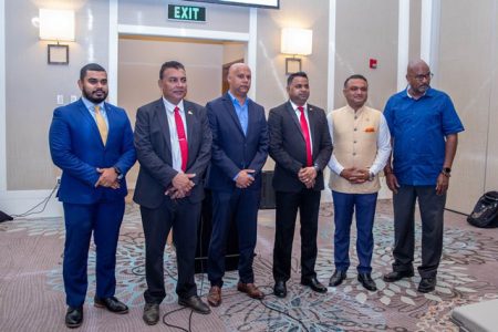  In photo are Minister within the Ministry of Public Works Deodat Indar, GCCI President Timothy Tucker, Chief Investment Officer of Go-Invest Dr. Peter Ramsaroop, High Commissioner of India to Guyana Dr. K.J Srinivasa and other members of the GCCI executive (DPI photo)