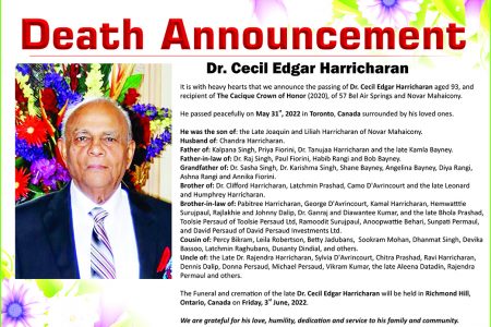 Dr Cecil Edgar Harricharan