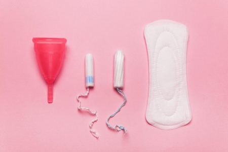 Menstrual cup, tampons and pad. 