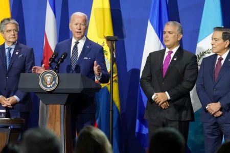 US President Joe Biden (second from left) speaking on the migration plan (Reuters photo)