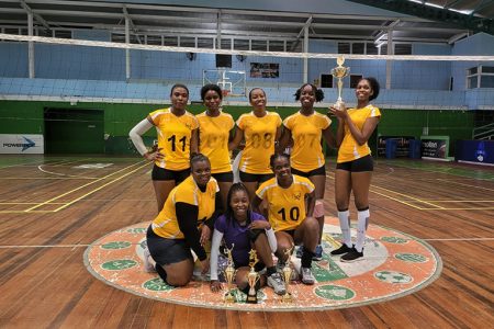 The newly crowned Lenny Shuffler Birth Anniversary Women’s Champion, CBB, following their win over Pakuri Warriors in the final at the Cliff Anderson Sports Hall, Homestretch Avenue
