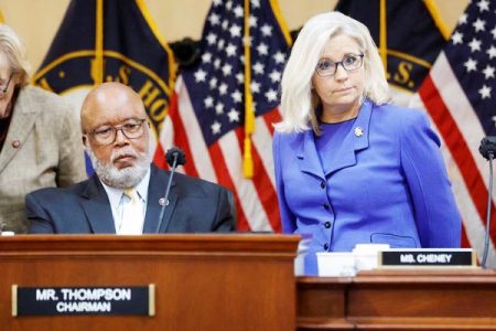 Chairman US Representative Bennie Thompson (D-MS) and Vice Chair US Representative Liz Cheney (R-WY) participate in the opening public hearing of the US House Select Committee to Investigate the January 6 Attack on the United States Capitol, on Capitol Hill in Washington, US, June 9, 2022. REUTERS 