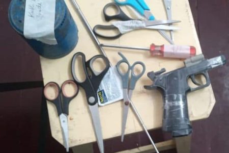 Some of the weapons found in students’ bags  (Guyana Police Force photo) 