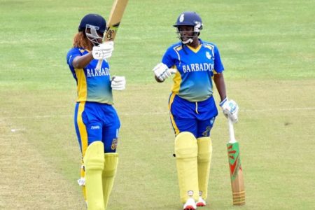 Hayley Matthews left top scored for Barbados Women with 74 not out