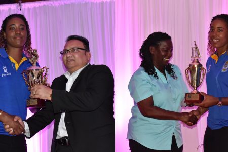 BEST OF THE BEST! Hayley Matthews was the winner of the best all rounder awards for both the T20 Blaze and the Super50 Cup competitions at Saturday night’s award ceremony at the Princess Ramada Hotel. (Photo courtesy Cricket West Indies)