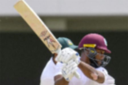 John Campbell cuts en route to his third Test half-century on yesterday’s penultimate day of the opening Test against Bangladesh. (Photo courtesy CWI Media) 