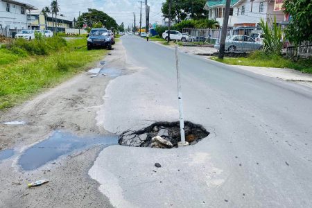 The crater on Middleton Street (Photo taken from Dale Seabra’s Facebook page)