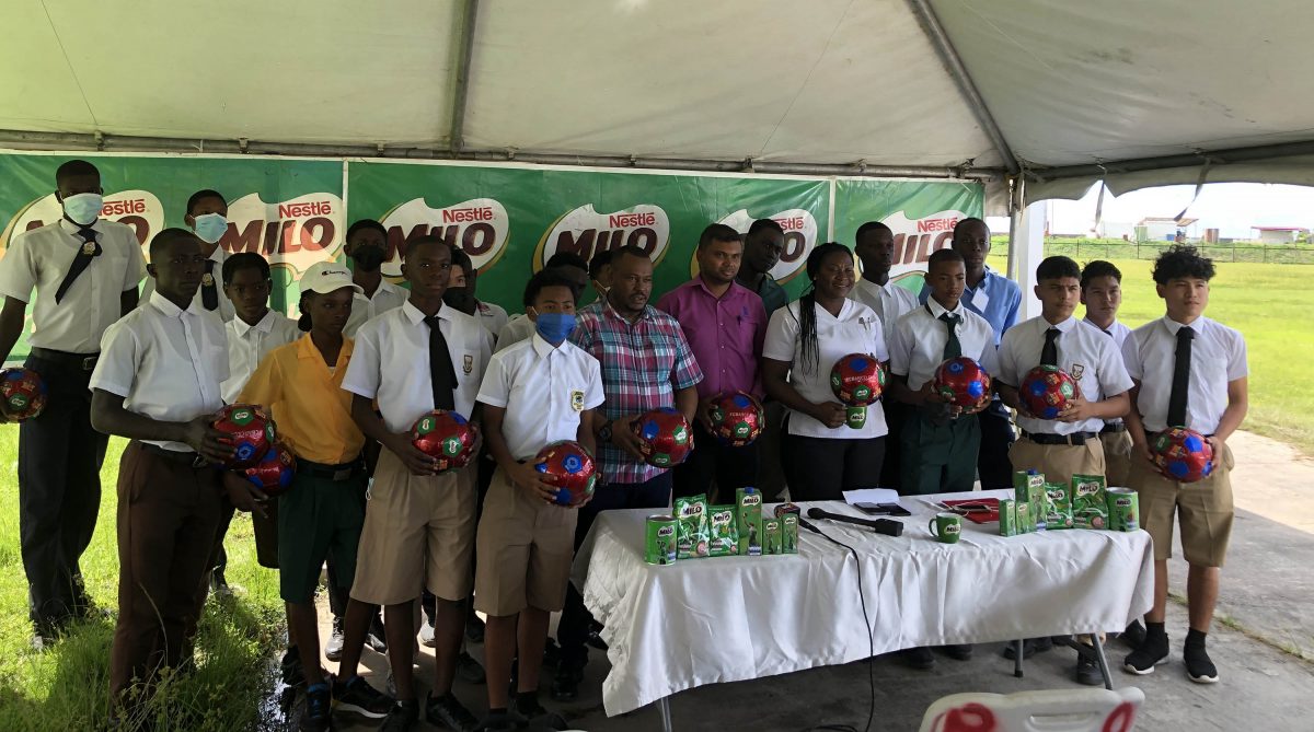 Petra Organization Co-Director Troy Mendonca poses with representatives of the sponsors Milo and the competing schools at the re-launch of the 2020 edition.