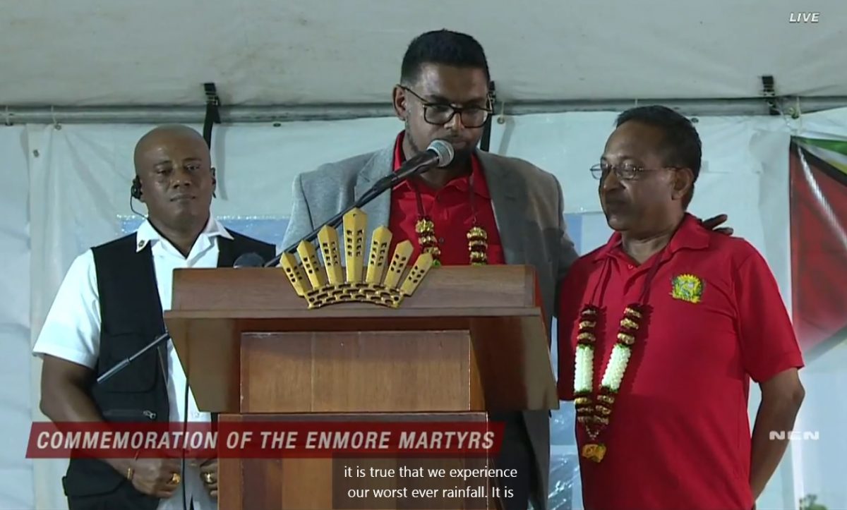 President Irfaan Ali (second from right) in his question and answer session with GAWU President Seepaul Narine (right) (Screengrab from NCN footage)