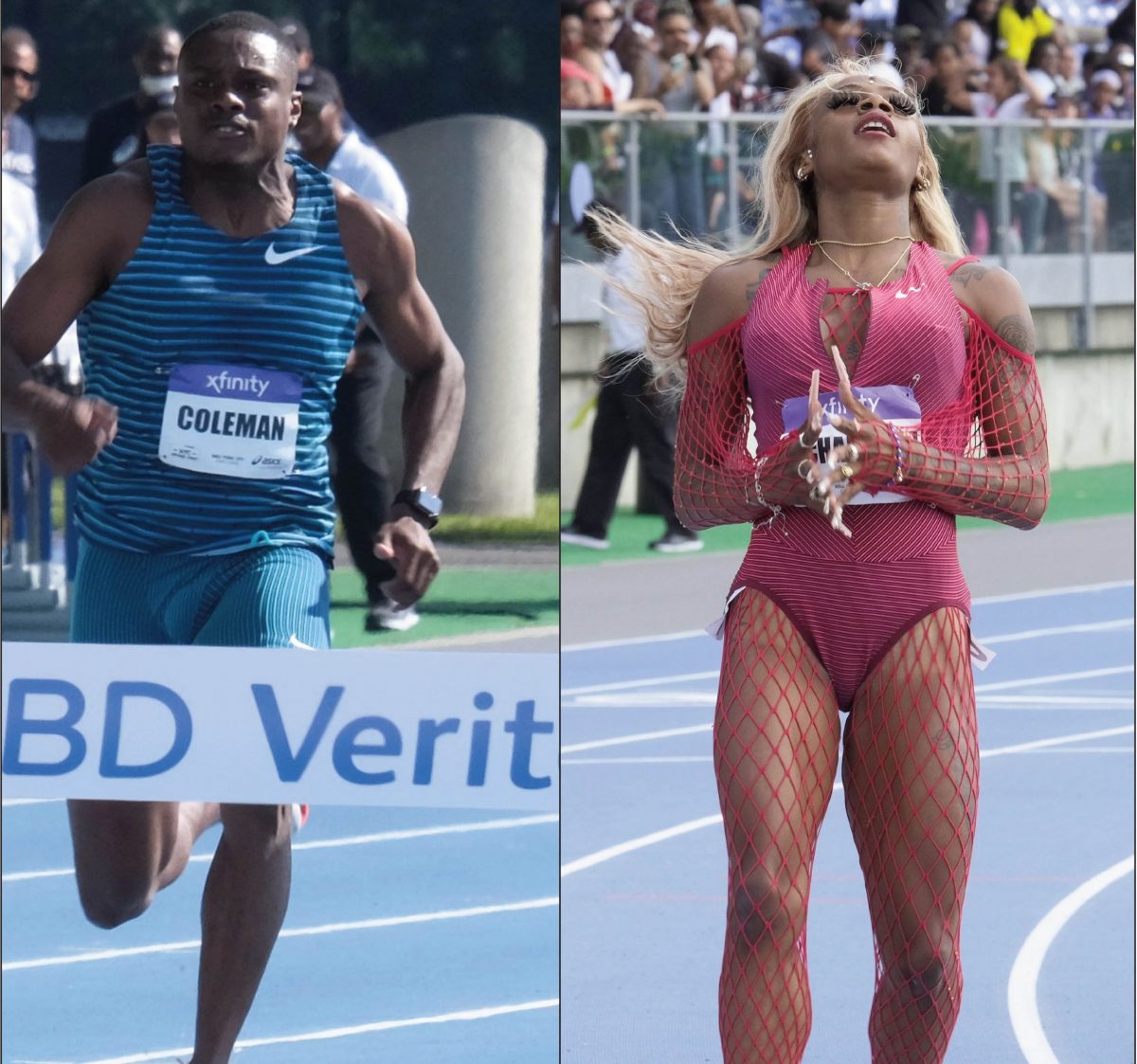 Christian Coleman, left, stormed to victory in the 100m while Sha’carri Richardson won the 200m at the New York City Grand Prix event yesterday.