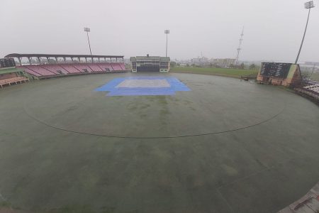 A flooded National Stadium at Providence was able to have the match continued three hours later, reinforcing its reputation as the fastest drying ground in the Caribbean (John Ramsingh photo)
