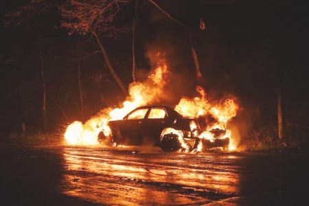 The vehicle that was destroyed (Guyana Fire Service photo)