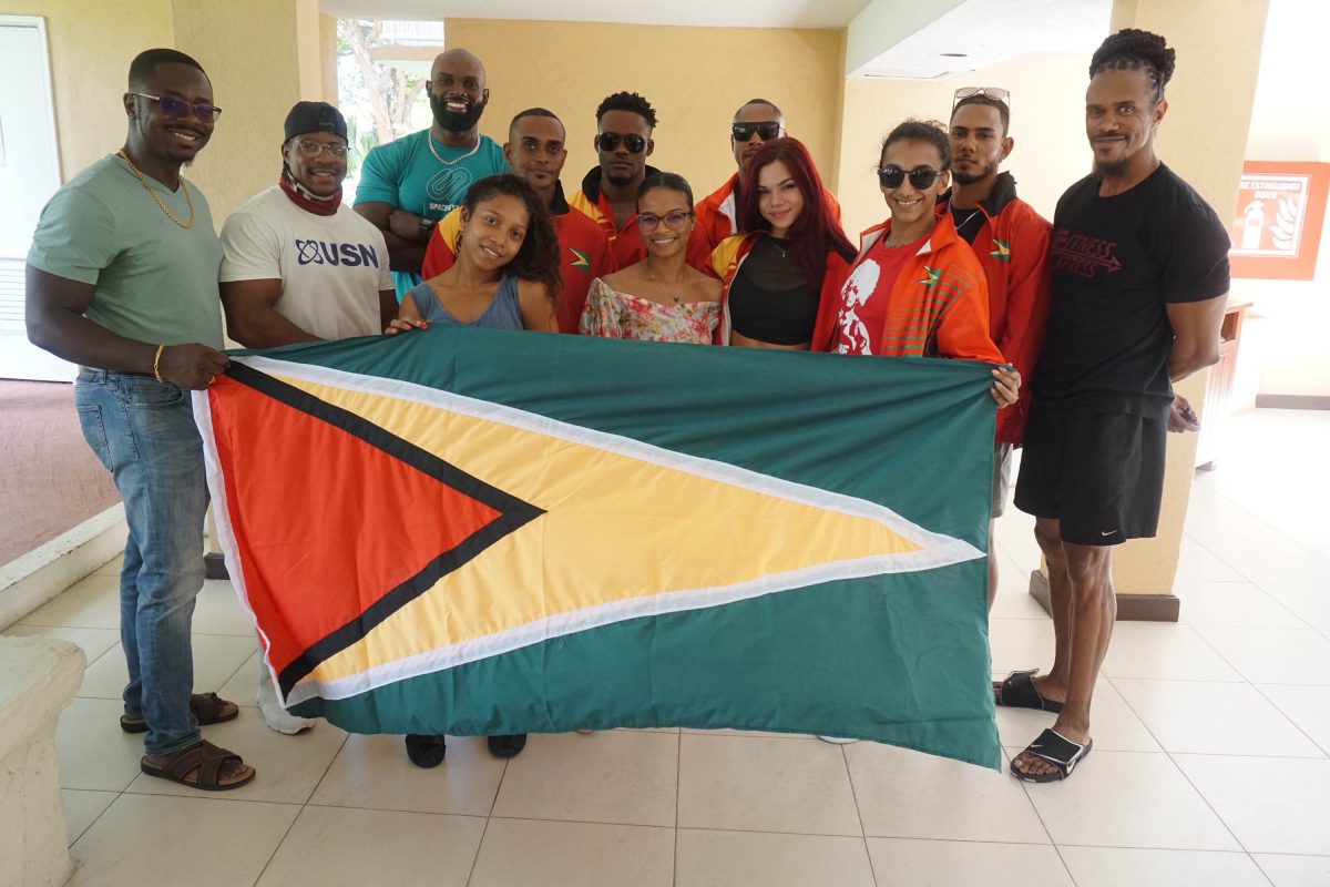 Team Guyana’s bodybuilding contingent poses for a photo following the registration and weigh in yesterday at the Divi Southwinds Hotel in Christchurch, Barbados