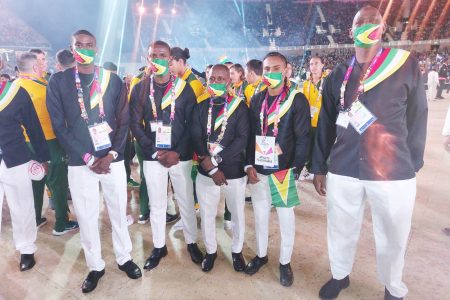 The local contingent clad in the nation’s colours at the spectacular opening ceremony of the XX11 Commonwealth Games at Alexander Stadium in Birmingham, England. The Games were officially opened
by Prince Charles on behalf of Queen Elizabeth II with athletes parading in front of some 30,000 spectators