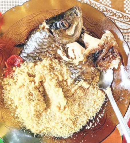 A Wapichan dish consisting of farine and smoked fish (Stabroek News file photo)  