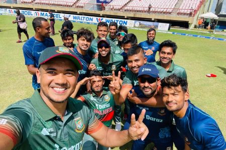 The Bangladesh cricket team will look to make a clean sweep of the three match ODI series against the West Indies in today’s final match at the Providence National Stadium. (Photo Twitter)