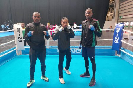 Guyana’s boxing team during their training session at the National Exhibition Centre in Birmingham, England. 