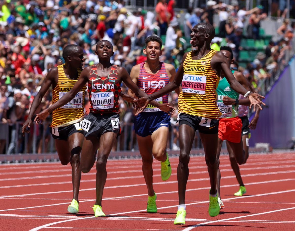 Joshua Cheptegei wins the 10,00m gold ahead of Kenya’s  Stanley  Mburu and Jacob Kiplimo.